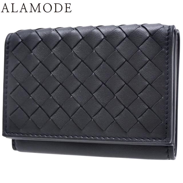 BOTTEGA VENETA(ボッテガ・ヴェネタ) イントレチャート 三つ折り財布 コンパクトウォレット 3つ折り 小物 カーフ ブラック黒 グレー ガンメタル金具 515385 V00B2 8885 ユニセックス 40802161001【中古】【アラモード】