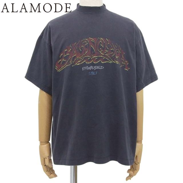 BALENCIAGA(バレンシアガ) OFFSHORE ロゴ Tシャツ 2023年 アパレル 半袖 オーバーサイズ トップス 2 コットン グレー レッド赤 マルチカラー ユニセックス 40802157625【中古】【アラモード】