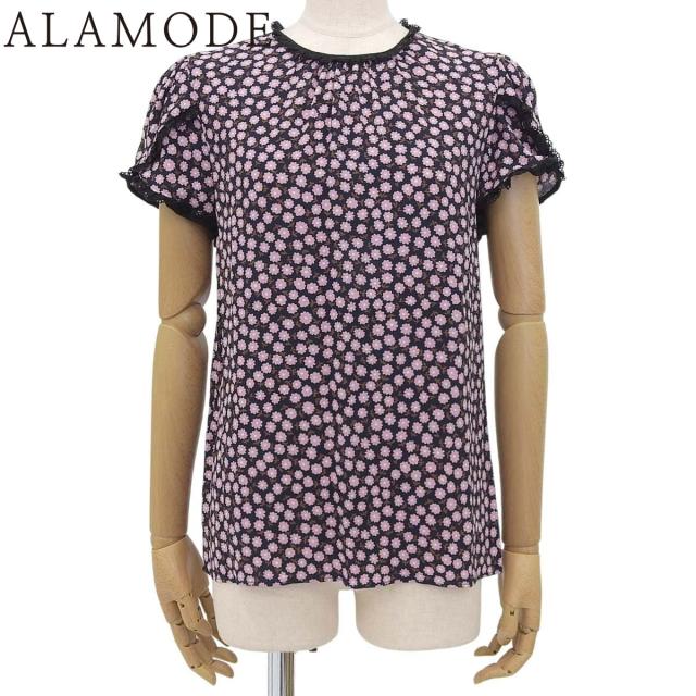 MIUMIU(ミュウミュウ) 小花柄 ブラウス シャツ/ブラウス 2017年 トップス アパレル ファッション 衣類 38 ビスコースレーヨン ネイビー紺 ピンク レディース 40802158518【中古】【アラモード】