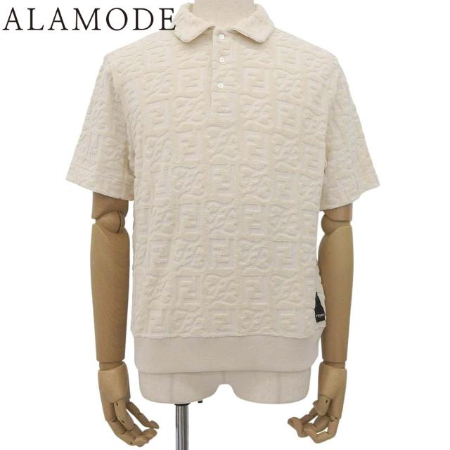 FENDI(フェンディ) モノグラムテクスチャード ポロシャツ 2021年 アパレル ファッション 半袖 FF ズッカ柄 パイル XS コットン ナイロン アイボリー FY1130 メンズ 40802159758【中古】【アラモード】