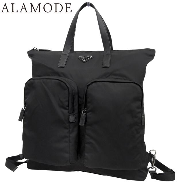 PRADA(プラダ) Re-Nylon 2way ショッピングバッグ トートバッグ デイリー デイパック バックパック リュックサック ナイロン サフィアーノレザー TESSUTO テスート NERO ネロ ブラック黒 シルバー金具 2VG053 メンズ 40802161694【中古】【アラモード】