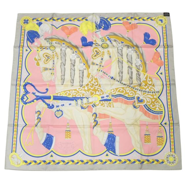 HERMES(エルメス) HARNAIS DE COEUR アルネ・ドゥ・クール カレ90 グリ・ペルル/ローズ・ボンボン/ブルー グレー ピンク マルチカラー シルク スカーフ 大判スカーフ ストール レディース 40802165234【中古】【アラモード】 HERMES(エルメス) HARNAIS DE COEUR アルネ・ドゥ・クール カレ90 グリ