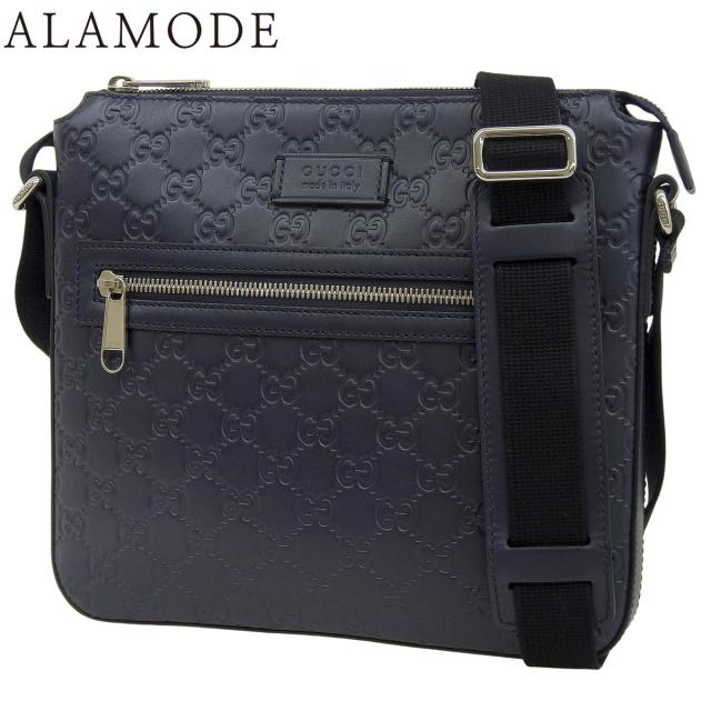 GUCCI(グッチ) グッチシマ ショルダーバッグ 肩掛け 斜め掛け GG グッチシマレザー ネイビー紺 ブラック黒 シルバー金具 406410 メンズ 40802161168【中古】【アラモード】