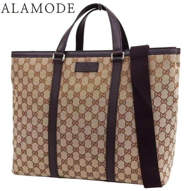 GUCCI(グッチ) GGキャンバス 2WAYトートバッグ トートバッグ ショルダー 肩掛け 斜め掛け GGキャンバス レザー ベージュ ブラウン茶 449169 レディース 40802162813【中古】【アラモード】