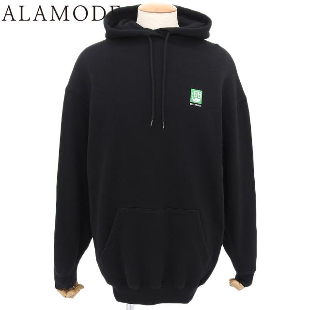 BALENCIAGA(バレンシアガ) ボックスロゴ フーディー スウェット/パーカー 2019年 アパレル 衣類 プルオーバー XS コットン ブラック黒 グリーン緑 メンズ 40802163291【中古】【アラモード】