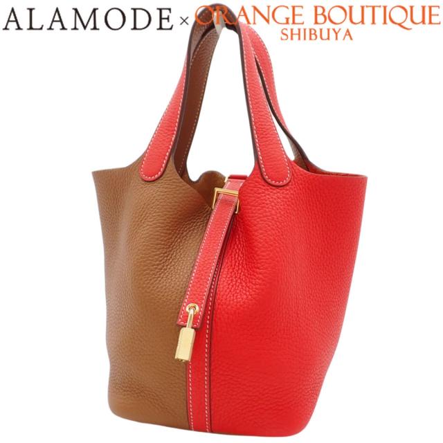 HERMES(エルメス) ピコタンロックPM カザック ルージュクー ゴールド レッド赤 ブラウン茶 トリヨンクレマンス ゴールド金具 D刻印 ハンドバッグ トート バイカラー レディース 40802165824【中古】【アラモード】