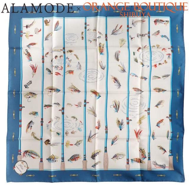 HERMES(エルメス) Flies フライ カレ90 ブルー青 ホワイト白 マルチカラー シルク スカーフ 大判スカーフ ストール 羽 レディース 40802166892【中古】【アラモード】