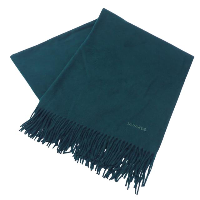 HERMES(エルメス) マフラー レクトヴェルソ ダークグリーン カシミヤ マフラー アパレル ファッション小物 ストール ロゴ刺繍  レディース 40802167251【中古】【アラモード】 HERMES(エルメス) マフラー レクトヴェルソ ダークグリーン カシミヤ