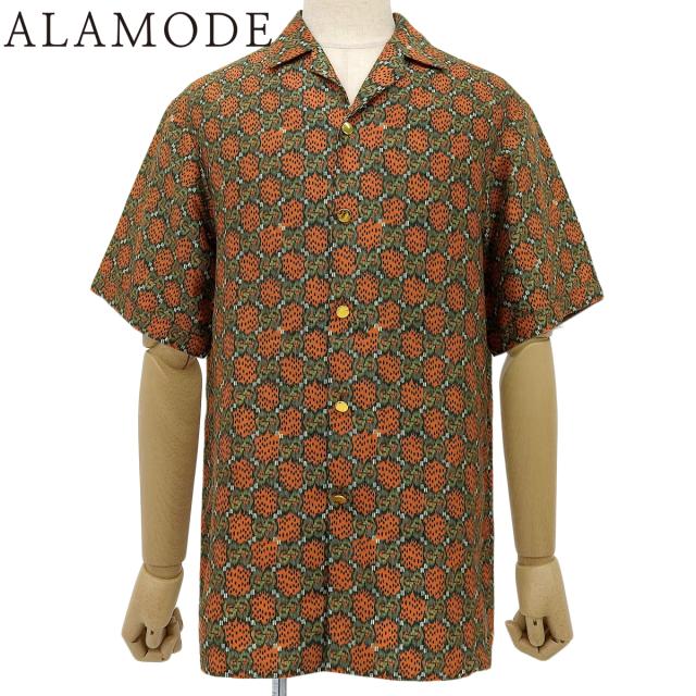 GUCCI(グッチ) GG柄シャツ シャツ/ブラウス アパレル ファッション 半袖 オープンカラー 44 シルク オレンジ グリーン緑 メンズ 40802158569【中古】【アラモード】