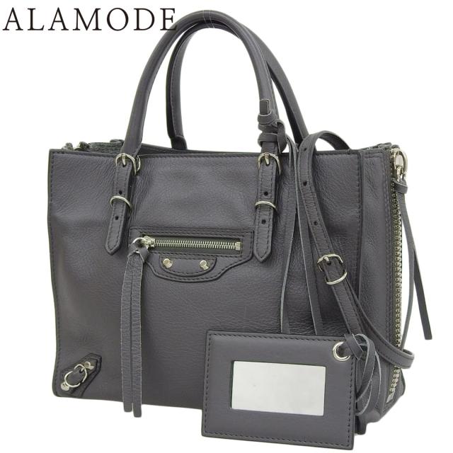 BALENCIAGA(バレンシアガ) ペーパーミニ 2WAYハンドバッグ トートバッグ ショルダー 斜め掛け 肩掛け カーフ グレー シルバー金具 357333 レディース 40802146088【中古】【アラモード】