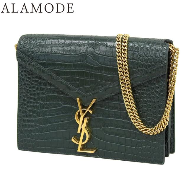 SAINT LAURENT PARIS(サンローランパリ) カサンドラ ミディアム ショルダーバッグ チェーンショルダー 肩掛け 斜め掛け YSLロゴ クロコダイルエンボスレザー グリーン緑 ゴールド金具 532750 レディース 40802164055【中古】【アラモード】