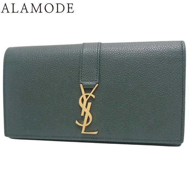 SAINT LAURENT PARIS(サンローランパリ) フラップウォレット ロングウォレット 長財布 2つ折り YSLロゴ カサンドラ レザー ダークグリーン ゴールド金具 414567 B680J レディース 40802167265【中古】【アラモード】
