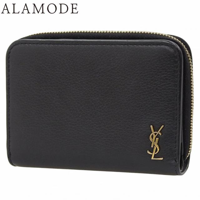 SAINT LAURENT PARIS(サンローランパリ) タイニーモノグラム 2つ折り財布 コンパクトウォレット 二つ折り 小物 YSL 折りたたみ財布 レザー ブラック黒 ゴールド金具 GUE635263 レディース 40802163480【中古】【アラモード】