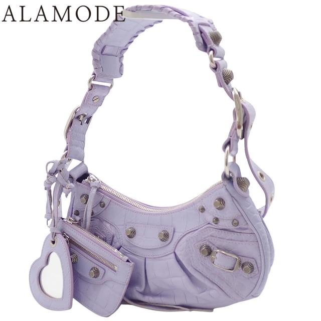 BALENCIAGA(バレンシアガ) Le Cagole ル カゴール ショルダーバッグ スモール ショルダーバッグ ワンショルダー 肩掛け 斜め掛け クロコ型押し レザー パープル紫 ガンメタル金具 671309 レディース 40802165540【中古】【アラモード】