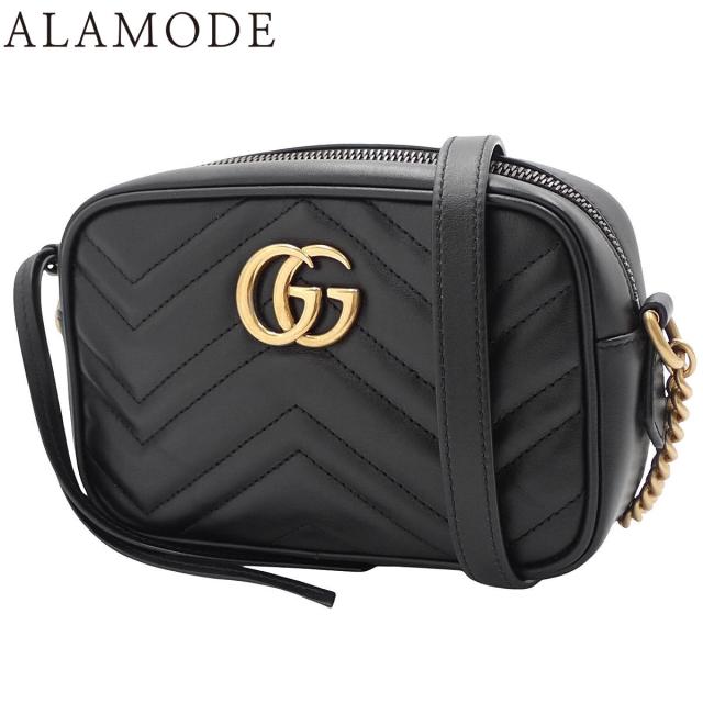 GUCCI(グッチ) GGマーモント キルティング ミニバッグ ショルダーバッグ 肩掛け 斜め掛け ダブルG レザー ブラック黒 ゴールド金具 448065 レディース 40802167907【中古】【アラモード】