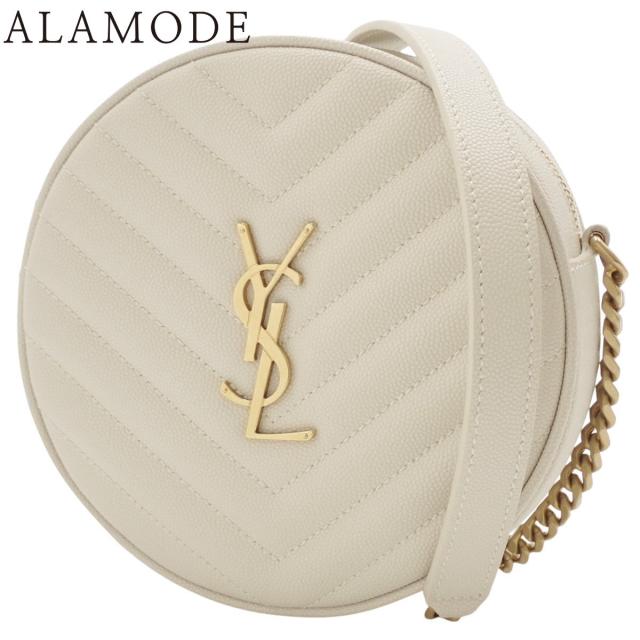 SAINT LAURENT PARIS(サンローランパリ) ヴィニル チェーンショルダーバッグ ショルダーバッグ 肩掛け 斜め掛け YSL モノグラム 丸型 レザー オフホワイトアイボリー ゴールド金具 610436 レディース 40802169203【中古】【アラモード】