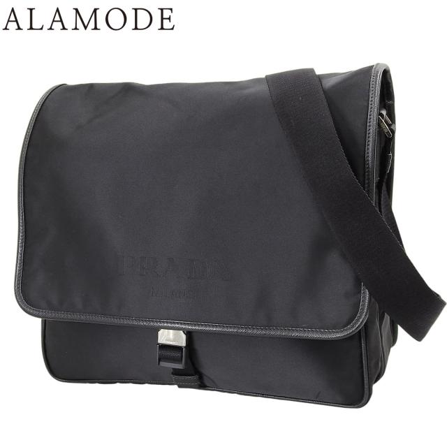 PRADA(プラダ) ロゴ メッセンジャーバッグ ショルダーバッグ ナイロン サフィアーノレザー ブラック黒 シルバー金具 2VD166 ユニセックス 40802165502【中古】【アラモード】