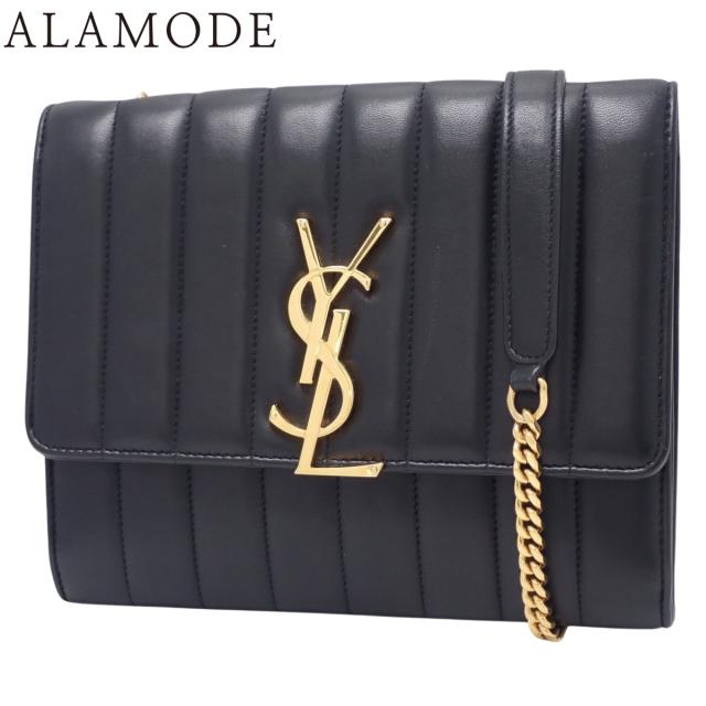 SAINT LAURENT PARIS(サンローランパリ) ヴィキ チェーンショルダー ショルダーバッグ YSL ロゴ 斜め掛け 肩掛け レザー ブラック黒 ゴールド金具 554125 レディース 40802165632【中古】【アラモード】