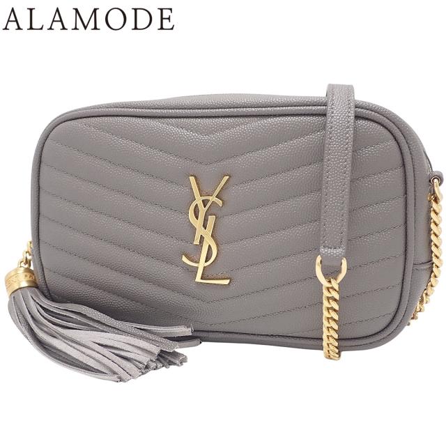 SAINT LAURENT PARIS(サンローランパリ) ルー ミニ バッグ ショルダーバッグ YSL ロゴ 肩掛け 斜め掛け Vステッチ フリンジ レザー グレー ゴールド金具 612579 レディース 40802167182【中古】【アラモード】