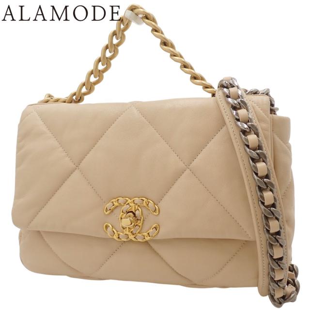 CHANEL(シャネル) マトラッセ シャネル19 チェーンショルダーバッグ ショルダーバッグ 肩掛け 斜め掛け ハンド 2WAY ラムスキン ベージュ マットゴールド金具 メタルシルバー金具 AS1160 レディース 40802169920【中古】【アラモード】