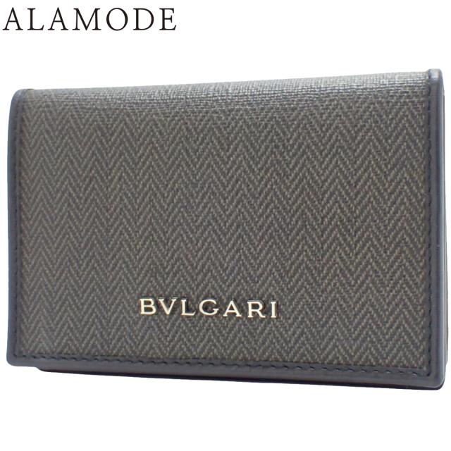 BVLGARI(ブルガリ) WEEKEND ウィークエンド 名刺入れ カードケース/パスケース 定期入れ カードホルダー 小物 二つ折り 2つ折り PVCコーティングキャンバス レザー ブラック黒 グレー シルバー金具 32588 メンズ 40802168965【中古】【アラモード】