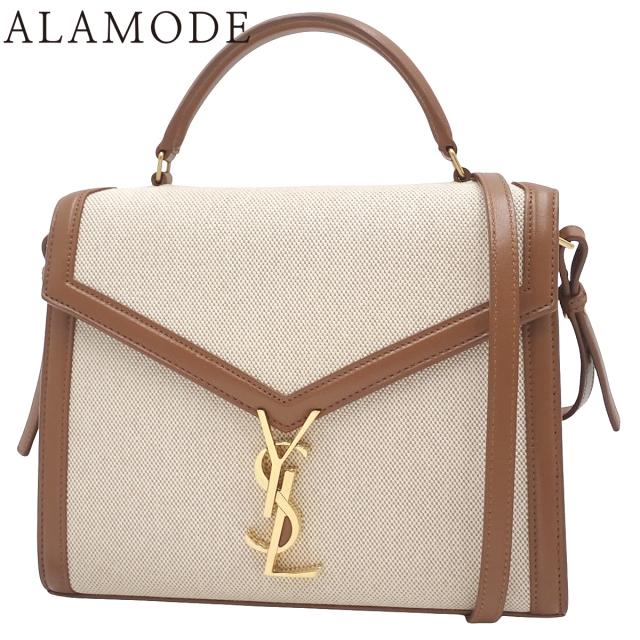 SAINT LAURENT PARIS(サンローランパリ) カサンドラ トップハンドルバッグ ハンドバッグ 2WAY ショルダー 肩掛け 斜め掛け キャンバス レザー ベージュ ブラウン茶 ゴールド金具 578000 レディース 40802143419【中古】【アラモード】