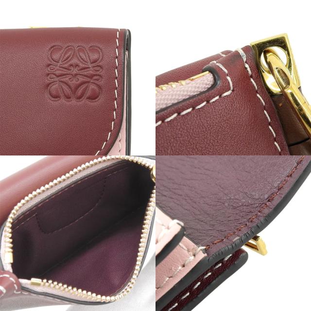 LOEWE(ロエベ) ゲート ミニウォレット ケース ミニ財布 カードケース レザー ボルドー ピンク ゴールド金具 113.54BU57 レディース 40802164462【中古】【アラモード】