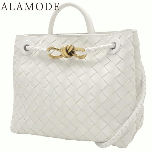 BOTTEGA VENETA(ボッテガ・ヴェネタ) イントレチャート アンディアーモ ハンドバッグ 2WAY ショルダー 肩掛け 斜め掛け レザー ホワイト白 アンティークゴールド金具 766014 レディース 40802165785【中古】【アラモード】