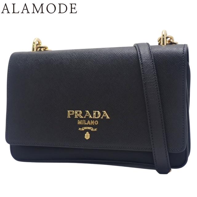 PRADA(プラダ) チェーンショルダーバッグ ショルダーバッグ 肩掛け 斜め掛け サフィアーノレザー ナイロン テスート NERO ネロ ブラック黒 ゴールド金具 レディース 40802169316【中古】【アラモード】