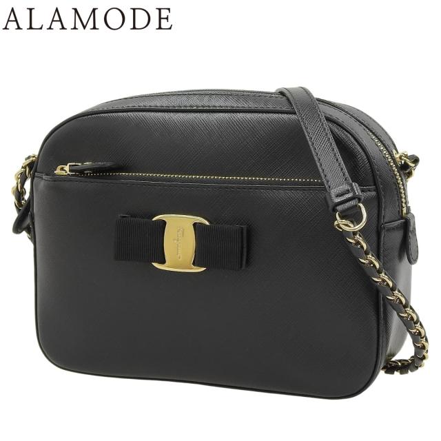 Salvatore Ferragamo(フェラガモ) ヴァラリボン ミニショルダーバッグ ショルダーバッグ 肩掛け 斜め掛け カーフ ブラック黒 ゴールド金具 レディース 40802165187【中古】【アラモード】