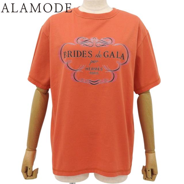 HERMES(エルメス) BRIDES de GALA Tシャツ オレンジ ブラック黒 コットン Tシャツ アパレル ファッション 半袖 クルーネック レディース 40802165336【中古】【アラモード】