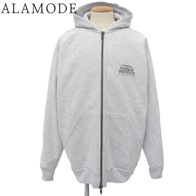 BALENCIAGA(バレンシアガ) バックプリント ジップアップパーカー スウェット/パーカー 2022年 アパレル ファッション 長袖 トップス ロゴ フーディー フルジップ L コットン ライトグレー メンズ 40802166211【中古】【アラモード】