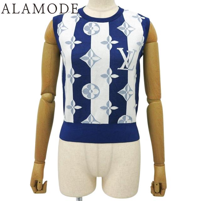 LOUIS VUITTON(ルイ・ヴィトン) ニットベスト ベスト 2021年 アパレル ファッション ノースリーブ RW212J モノグラム S シルク コットン ブルー青 ホワイト白 レディース 40802166229【中古】【アラモード】