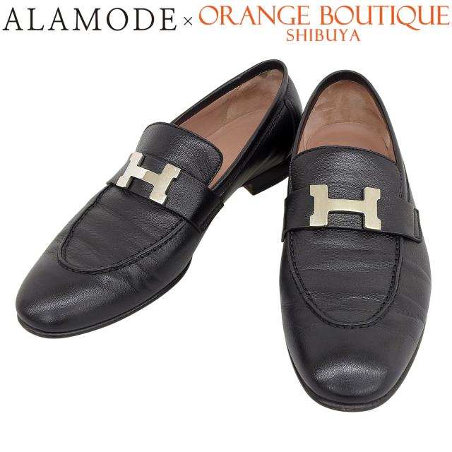 HERMES(エルメス) モカシン パリ ブラック黒 レザー シルバー金具 フラットシューズ/ローファー アパレル ファッション 革靴 くつ シューズ レディース 40802163315【中古】【アラモード】
