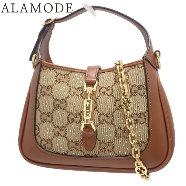 GUCCI(グッチ) ジャッキー1961 クリスタル ミニバッグ ハンドバッグ 2WAY ショルダーバッグ 肩掛け GGキャンバス レザー ベージュ ブラウン茶 ゴールド金具 675799 レディース 40802169388【中古】【アラモード】