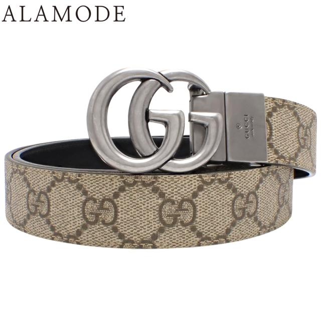 GUCCI(グッチ) GGスプリーム リバーシブル ベルト ベルト アパレル ファッション小物 80･32 GGスプリームキャンバス レザー ベージュ ブラック黒 マットシルバー金具 643847 メンズ 40802170134【中古】【アラモード】