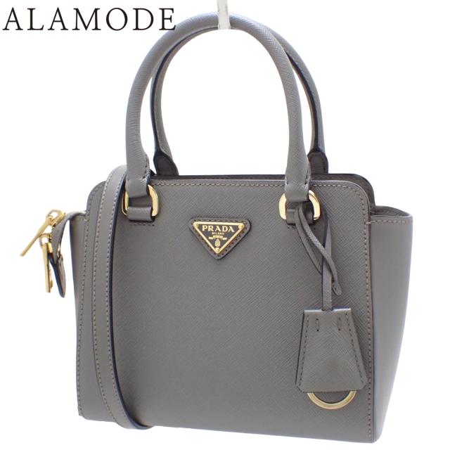 PRADA(プラダ) ミニバッグ ハンドバッグ 2WAY ショルダー 肩掛け サフィアーノレザー グレー ゴールド金具 1BA380 レディース 40802169729【中古】【アラモード】