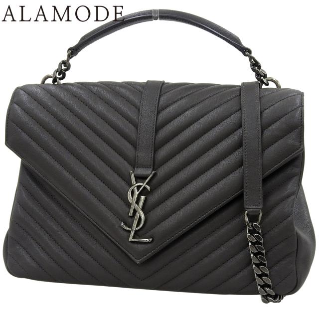 SAINT LAURENT PARIS(サンローランパリ) ワンハンドルバッグ ハンドバッグ YSL ロゴ Vステッチ 2WAY ショルダーバッグ 肩掛け レザー グレー ガンメタル金具 487212 レディース 40802165537【中古】【アラモード】