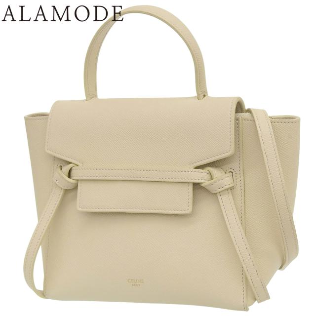 CELINE(セリーヌ) ナノ ベルトバッグ ハンドバッグ 2WAY ショルダーバッグ グレインドカーフスキン アイボリー ゴールド金具 189003ZVA レディース 40802167940【中古】【アラモード】