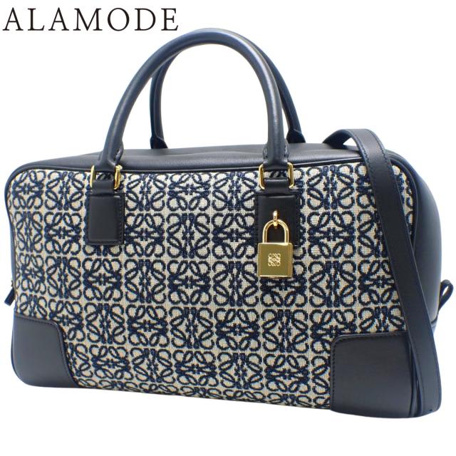 LOEWE(ロエベ) アマソナ28 ハンドバッグ 2WAY ショルダー 肩掛け 斜め掛け カーフ アナグラムジャガード ブラック黒 ネイビー紺 ゴールド金具 A039N08X02 レディース 40802159441【中古】【アラモード】