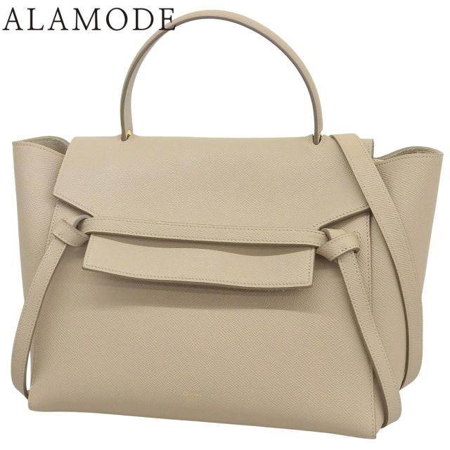 CELINE(セリーヌ) ベルトバッグ ミニ ハンドバッグ 2WAY ショルダー 肩掛け トート ワンハンドル グレインドカーフスキン ライトトープ ベージュ ゴールド金具 189153ZVA.18LT レディース 40802165609【中古】【アラモード】