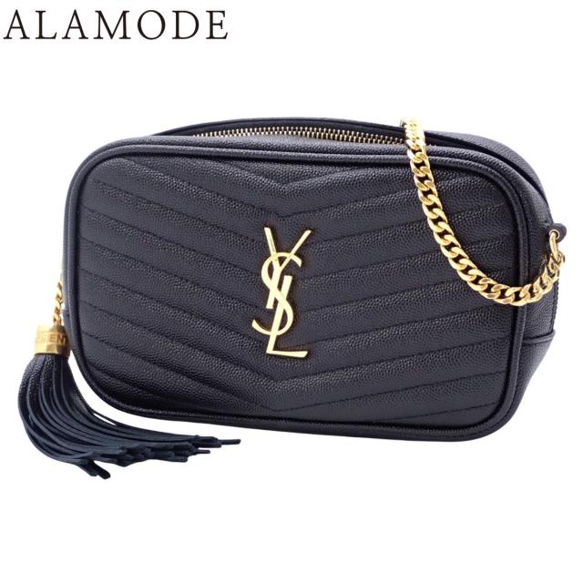 SAINT LAURENT PARIS(サンローランパリ) ルー ミニ バッグ ショルダーバッグ YSLロゴ 肩掛け 斜め掛け Vステッチ フリンジ レザー ブラック黒 ゴールド金具 618057 レディース 40802169775【中古】【アラモード】