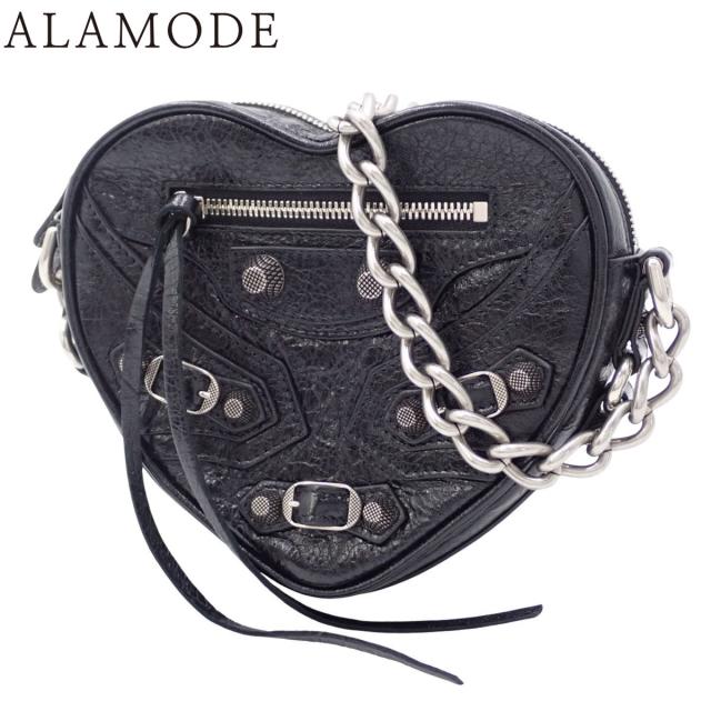 BALENCIAGA(バレンシアガ) ルカゴール ハートミニバッグ ショルダーバッグ 肩掛け レザー ブラック黒 シルバー金具 722781 レディース 40802171099【中古】【アラモード】