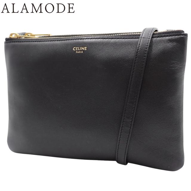CELINE(セリーヌ) トリオ スモール ショルダーバッグ 肩掛け 斜め掛け ポシェット ポーチ ラムスキン ブラック黒 ゴールド金具 レディース 40802171319【中古】【アラモード】