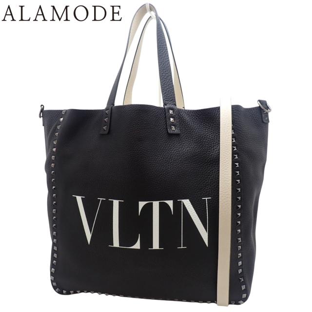 VALENTINO(ヴァレンティノ) リバーシブルビッグトート トートバッグ 肩掛け ショルダーバッグ 2WAY スタッズ レザー ブラック黒 ベージュ ガンメタル金具 レディース 40802171332【中古】【アラモード】