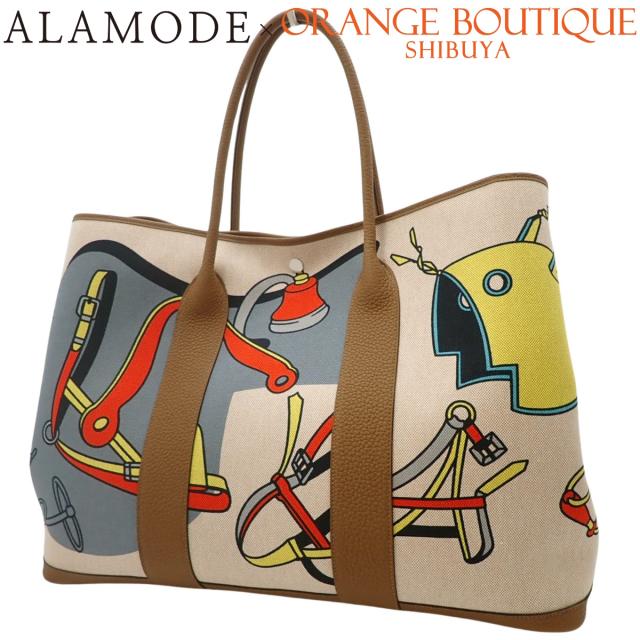 HERMES(エルメス) ガーデンパーティ49 ボヤージュ ベージュ ブラウン茶 マルチカラー トワルアッシュ ネゴンダ パラジウム金具 シルバー金具 W刻印 トートバッグ ハンドバッグ GM レディース 40802172919【中古】【アラモード】