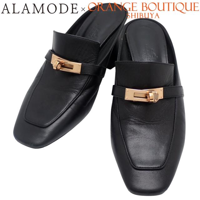 HERMES(エルメス) ブロッサム ミュール ブラック黒 レザー ゴールド