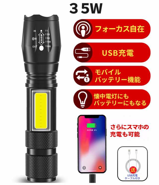 メーカー公式ショップ 016 ハンディライト 2個 懐中電灯 LED 新品 充電式 USB 最強 軍用