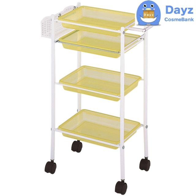 C-305 トレーワゴン　クリアイエロー　キャスター付き ドライヤーホルダー兼取手付き　｜　サロンワゴン　｜　メーカー直送品 納期要確認 / キャンセル・返品不可商品　｜　RB