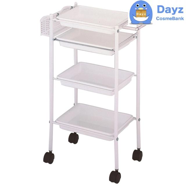 C-305 トレーワゴン　ホワイト　キャスター付き ドライヤーホルダー兼取手付き　｜　サロンワゴン　｜　メーカー直送品 納期要確認 / キャンセル・返品不可商品　｜　RB